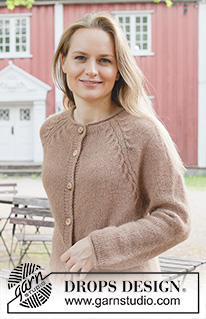 Cinnamon Crush Cardigan / DROPS 255-8 - Knitted jacket in DROPS Alpaca and DROPS Kid-Silk. Piece is knitted top down with raglan, cables, i-cord and rolling edges. Size: S - XXXL