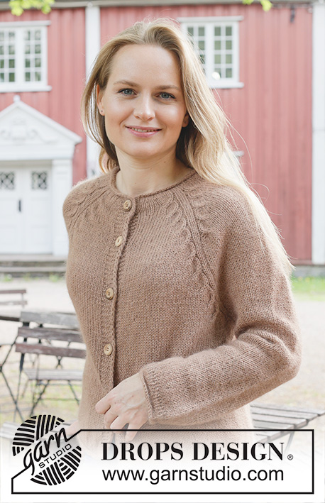 Cinnamon Crush Cardigan / DROPS 255-8 - Knitted jacket in DROPS Alpaca and DROPS Kid-Silk. Piece is knitted top down with raglan, cables, i-cord and rolling edges. Size: S - XXXL