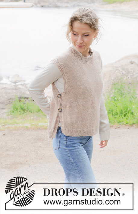 Driftwood Vest / DROPS 255-9 - Knitted vest in DROPS Alpaca and DROPS Kid-Silk or DROPS Flora and DROPS Kid-Silk. The piece is worked with diagonal shoulders. Sizes S - XXXL.