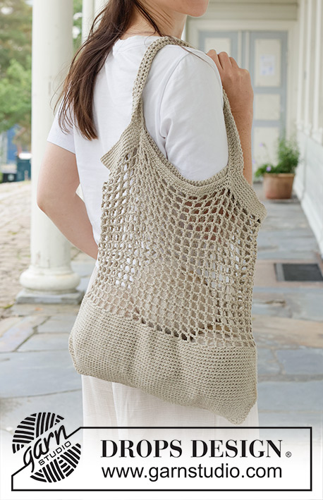 Boho Breeze Bag / DROPS 256-12 - Horgolt táska / háló DROPS Bomull Lin fonalból Körben készítjük, az aljától felfelé.