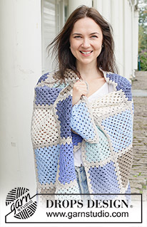 Arctic Squares Blanket / DROPS 256-14 - Virkattu peitto DROPS Cotton Light -langasta. Työssä on isoäidinneliöitä.