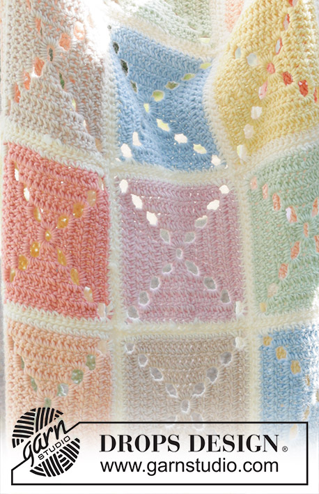 Block Party Blanket / DROPS 256-2 - Crocheted blanket with squares in DROPS Snow.
