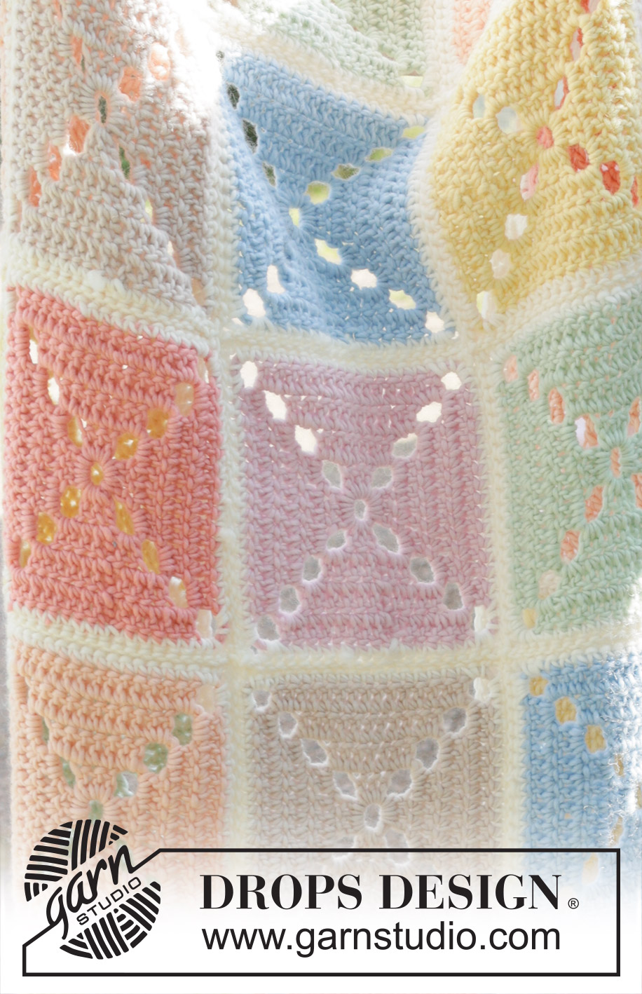 Block Party Blanket / DROPS 256-2 - Crocheted blanket with squares in DROPS Snow.