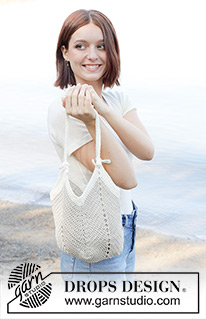 Ivory Twist Bag / DROPS 256-5 - Virkad väska i DROPS Bomull-Lin. Arbetet virkas nerifrån och upp med stolpar i sick-sackmönster.