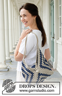 Coastal Letter Bag / DROPS 256-6 - Crocheted bag with granny squares in DROPS Bomull-Lin.
