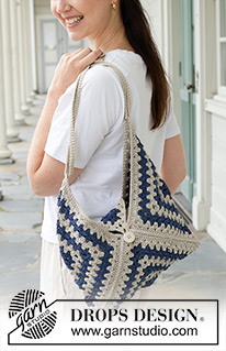 Coastal Letter Bag / DROPS 256-6 - Crocheted bag with granny squares in DROPS Bomull-Lin.