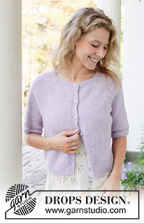 Lavender Dust Cardigan / DROPS 257-10 - Knitted jacket with short sleeves in DROPS Sky. Piece is knitted top down in stocking stitch with raglan and i-cord. Size: S - XXXL.
