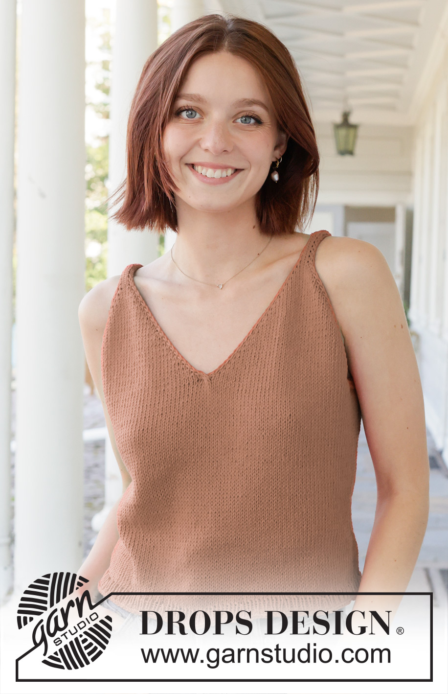 Caramel Dip / DROPS 257-11 - Knitted top in DROPS Cotton Light. The piece is worked top down with stocking stitch, I-cord and V-neck. Sizes S - XXXL.