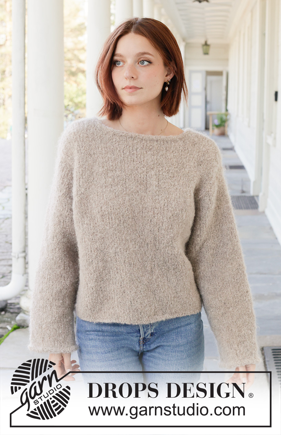 Maple Mist Sweater / DROPS 257-12 - Alhaalta ylös neulottu pusero DROPS Alpaca Bouclé- ja DROPS Kid-Silk -langoista. Työssä on sileää neuletta ja i-cord-reunus. Koot S-XXXL.