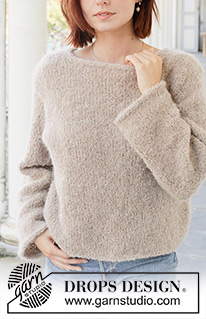 Maple Mist Sweater / DROPS 257-12 - Alhaalta ylös neulottu pusero DROPS Alpaca Bouclé- ja DROPS Kid-Silk -langoista. Työssä on sileää neuletta ja i-cord-reunus. Koot S-XXXL.