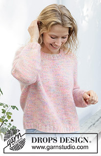 Blushing Rainbow / DROPS 257-15 - Knitted jumper in 1 strand DROPS Fiesta and 2 strands DROPS Kid-Silk. The piece is worked top down with European yoke. Sizes S - XXXL.