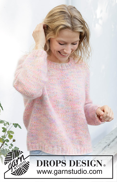 Blushing Rainbow / DROPS 257-15 - Knitted jumper in 1 strand DROPS Fiesta and 2 strands DROPS Kid-Silk. The piece is worked top down with European yoke. Sizes S - XXXL.