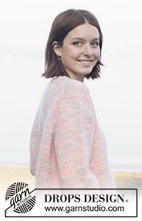 Blushing Rainbow / DROPS 257-15 - Knitted jumper in 1 strand DROPS Fiesta and 2 strands DROPS Kid-Silk. The piece is worked top down with European yoke. Sizes S - XXXL.