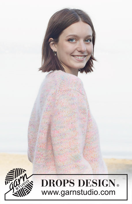 Blushing Rainbow / DROPS 257-15 - Knitted jumper in 1 strand DROPS Fiesta and 2 strands DROPS Kid-Silk. The piece is worked top down with European yoke. Sizes S - XXXL.
