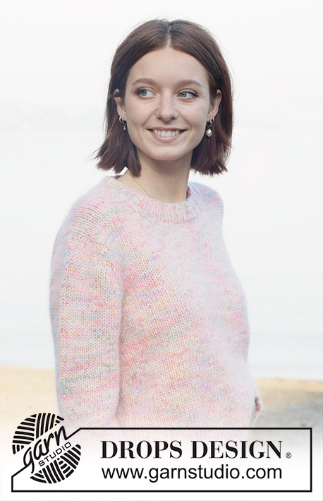 Blushing Rainbow / DROPS 257-15 - Knitted jumper in 1 strand DROPS Fiesta and 2 strands DROPS Kid-Silk. The piece is worked top down with European yoke. Sizes S - XXXL.
