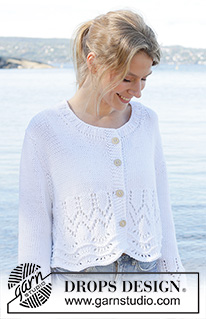 Bright Day Cardigan / DROPS 257-16 - Stickad kofta i DROPS Paris. Arbetet stickas uppifrån och ner med europeiskt ok och hålmönster.  Storlek S - XXXL.