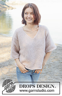 Harbour Day / DROPS 257-17 - Knitted jumper in DROPS Air. The piece is worked top down with European/diagonal shoulders, V-neck, I-cord and short sleeves. Sizes XS - XXL.