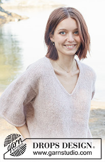 Harbour Day / DROPS 257-17 - Knitted jumper in DROPS Air. The piece is worked top down with European/diagonal shoulders, V-neck, I-cord and short sleeves. Sizes XS - XXL.