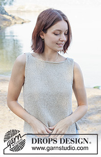 Silver Reflection / DROPS 257-18 - Knitted top in DROPS Bomull-Lin. Piece is knitted bottom up in stocking stitch with I-cord and boat neck. Size: S - XXXL.