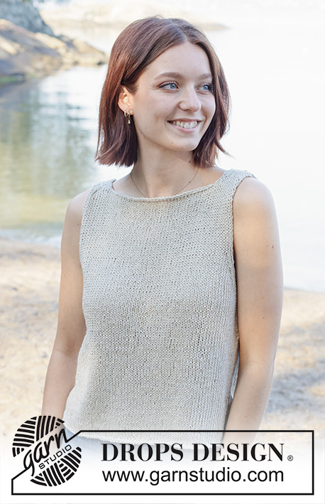 Silver Reflection / DROPS 257-18 - Knitted top in DROPS Bomull-Lin. Piece is knitted bottom up in stocking stitch with I-cord and boat neck. Size: S - XXXL.