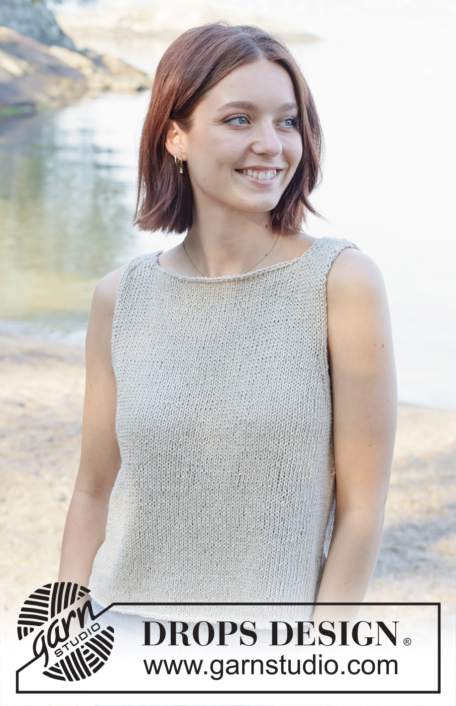 Silver Reflection / DROPS 257-18 - Knitted top in DROPS Bomull-Lin. Piece is knitted bottom up in stocking stitch with I-cord and boat neck. Size: S - XXXL.