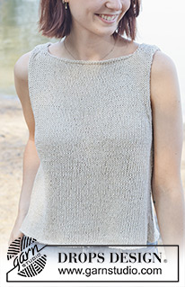 Silver Reflection / DROPS 257-18 - Knitted top in DROPS Bomull-Lin. Piece is knitted bottom up in stocking stitch with I-cord and boat neck. Size: S - XXXL.