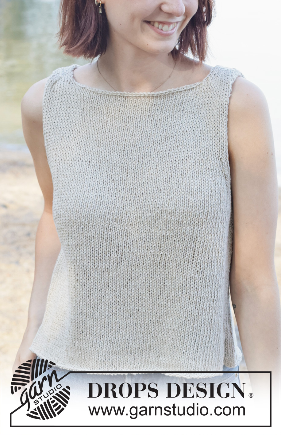 Silver Reflection / DROPS 257-18 - Knitted top in DROPS Bomull-Lin. Piece is knitted bottom up in stocking stitch with I-cord and boat neck. Size: S - XXXL.