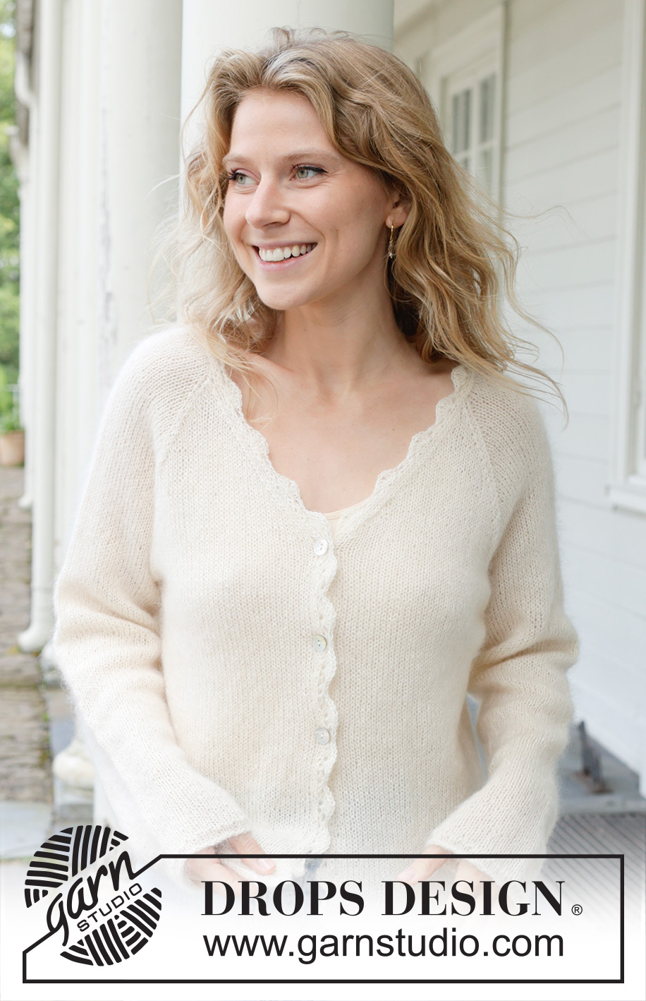 Sweet Harmony Cardigan / DROPS 257-2 - Knitted jacket in 1 strand DROPS Flora or DROPS Alpaca and 1 strand DROPS Kid-Silk. The piece is worked top down, with stockinette stitch, raglan, V-neck, rolled edges and crocheted edges. Sizes S - XXXL.