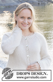 White Cascade Cardigan / DROPS 257-25 - Knitted jacket in 1 strand DROPS Alpaca or DROPS Nord and 1 strand DROPS Kid-Silk. The piece is worked top down with stocking stitch, raglan and crocheted edges. Sizes S - XXXL.
