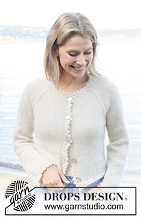 White Cascade Cardigan / DROPS 257-25 - Knitted jacket in 1 strand DROPS Alpaca or DROPS Nord and 1 strand DROPS Kid-Silk. The piece is worked top down with stocking stitch, raglan and crocheted edges. Sizes S - XXXL.