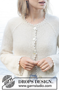 White Cascade Cardigan / DROPS 257-25 - Knitted jacket in 1 strand DROPS Alpaca or DROPS Nord and 1 strand DROPS Kid-Silk. The piece is worked top down with stocking stitch, raglan and crocheted edges. Sizes S - XXXL.