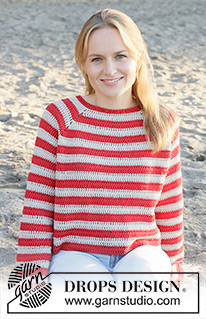 Love Stripes / DROPS 257-28 - DROPS Cotton Light lõngast ülevalt alla heegeldatud raglaanvarrukatega ja triipudega džemper suurustele S kuni XXXL