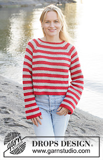 Love Stripes / DROPS 257-28 - DROPS Cotton Light lõngast ülevalt alla heegeldatud raglaanvarrukatega ja triipudega džemper suurustele S kuni XXXL