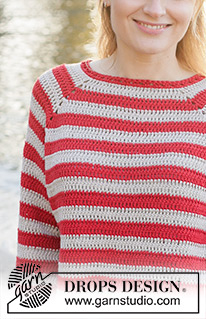 Love Stripes / DROPS 257-28 - DROPS Cotton Light lõngast ülevalt alla heegeldatud raglaanvarrukatega ja triipudega džemper suurustele S kuni XXXL
