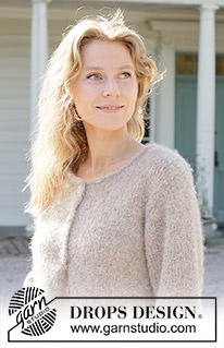 Almond Butter Cardigan / DROPS 257-3 - Kötött kardigán DROPS Alpaca Bouclé és DROPS Kid Silk fonalól. A darabot alulról felfelé haladva, harisnyakötéssel és zsinórkötéssel készítjük. S - XXXL méretekben.