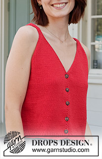Juliet Blushes / DROPS 257-30 - Strikket topp / vest i DROPS Cotton Light. Arbeidet strikkes ovenfra og ned med glattstrikk, i-cord og v-hals. Størrelse S - XXXL.
