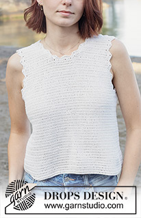 Scallop Bliss Top / DROPS 257-31 - Crocheted top in DROPS Safran. The piece is worked top down with treble crochet and fan-patterned edges. Sizes S - XXXL.