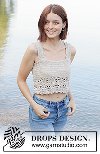 Beach Dream Top / DROPS 257-33 - Crocheted top in DROPS Muskat. The piece is worked bottom up in treble and double crochet with Granny squares. Sizes S - XXXL.