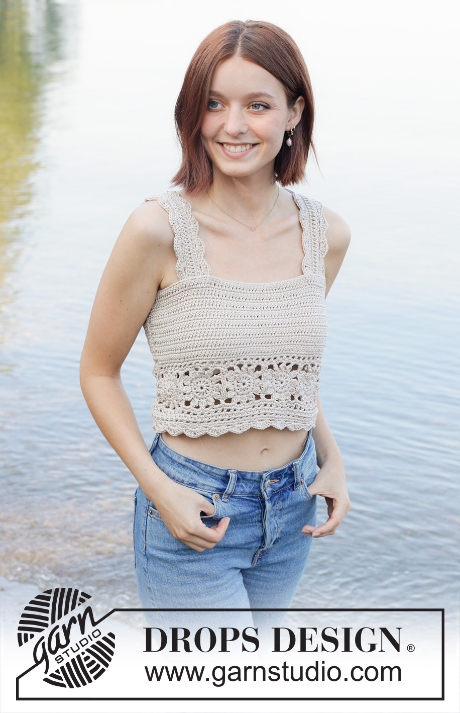 Beach Dream Top / DROPS 257-33 - Crocheted top in DROPS Muskat. The piece is worked bottom up in treble and double crochet with Granny squares. Sizes S - XXXL.