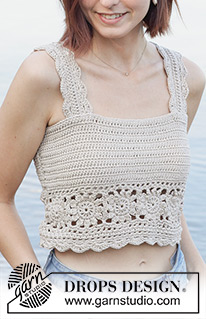 Beach Dream Top / DROPS 257-33 - Crocheted top in DROPS Muskat. The piece is worked bottom up in treble and double crochet with Granny squares. Sizes S - XXXL.