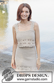 Beach Dream / DROPS 257-34 - Crocheted 2-part dress in DROPS Muskat. The piece is worked bottom up in treble and double crochet with Granny squares. Sizes S - XXXL.