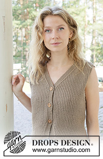 Coffee Ridge Vest / DROPS 257-4 - Knitted vest in DROPS Merino Extra Fine. The piece is worked bottom up with moss-stitch rib, garter stitch and V-neck. Sizes S - XXXL.