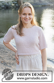 New Dawn / DROPS 257-6 - Knitted jumper with short sleeves in DROPS Cotton Merino. The piece is worked bottom up with stocking stitch and I-cord. Sizes S - XXXL.