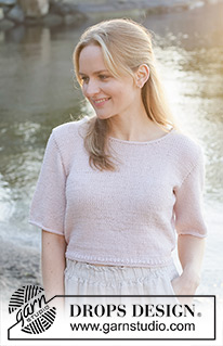 New Dawn / DROPS 257-6 - Knitted jumper with short sleeves in DROPS Cotton Merino. The piece is worked bottom up with stocking stitch and I-cord. Sizes S - XXXL.