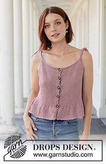 Dancing Darling Top / DROPS 257-7 - Knitted top in DROPS Paris. Piece is knitted top down with buttons, ties and flounce. Size: S - XXXL.