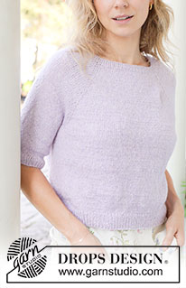 Lavender Dust / DROPS 257-9 - Jersey a punto con manga corta en DROPS Sky. La labor está realizada de arriba abajo en punto jersey con raglán. Talla: S - XXXL.