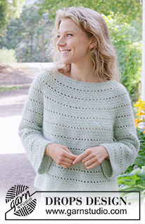 Seafoam Whisper / DROPS 258-10 - Maglione lavorato all’uncinetto in DROPS Sky e DROPS Kid-Silk. Lavorato dall’alto in basso con sprone rotondo e motivo traforato. Taglie: S - XXXL.