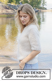 Misty Move / DROPS 258-11 - Strikket genser i 1 tråd DROPS Melody eller 2 tråder DROPS Brushed Alpaca Silk. Arbeidet strikkes ovenfra og ned med europeisk bærestykke og korte ermer.  Størrelse S - XXXL.
