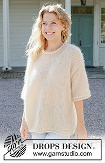 Easy Going / DROPS 258-12 - Gebreide oversized trui in 4 draden DROPS Kid-Silk. Het werk wordt van boven naar beneden gebreid met Europeaanse schouder / diagonale schouder, korte mouwen en rolranden. Maat XS – XXL.