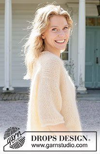 Easy Going / DROPS 258-12 - Gebreide oversized trui in 4 draden DROPS Kid-Silk. Het werk wordt van boven naar beneden gebreid met Europeaanse schouder / diagonale schouder, korte mouwen en rolranden. Maat XS – XXL.